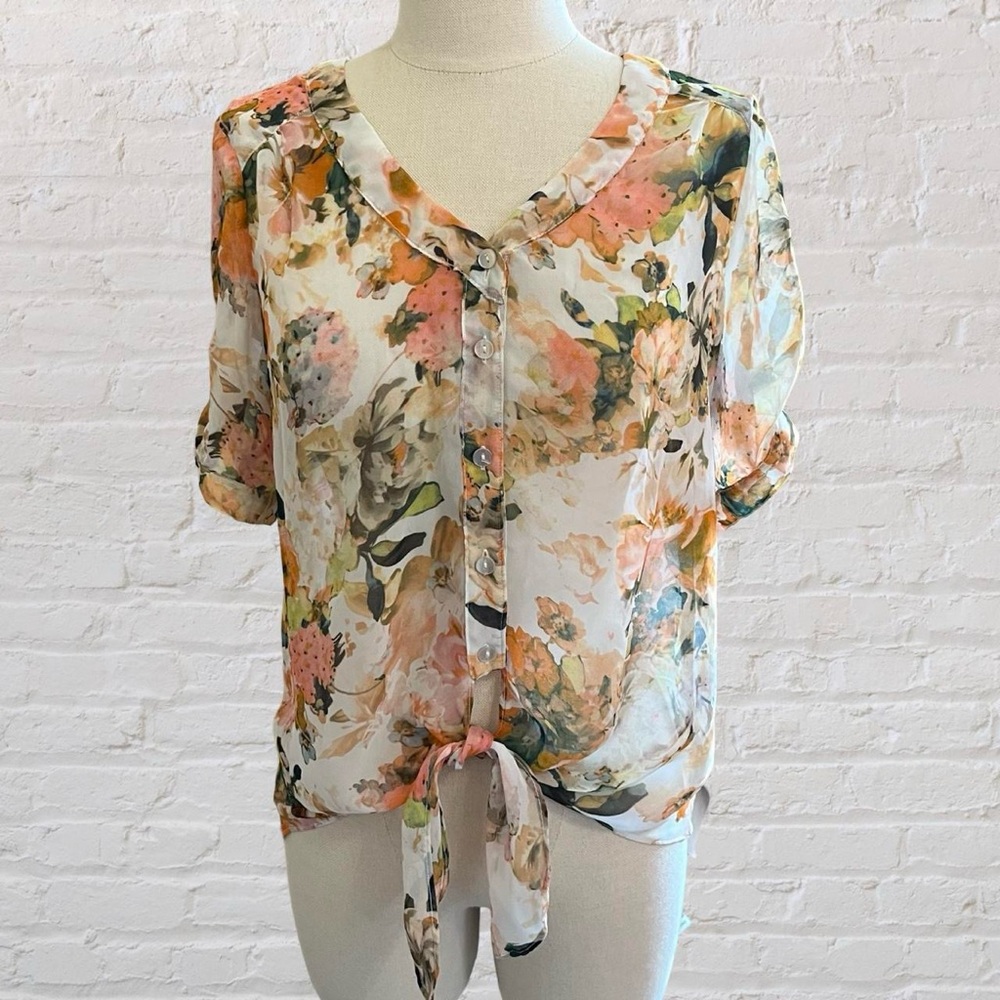 A. Byer Floral Top in Orange and Pink